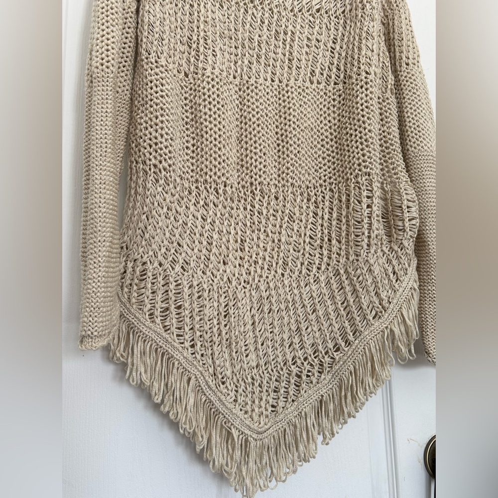 Esprit Beige Cowl Neck Open Knit Fringe Hem Sweater - Picture 2 of 8